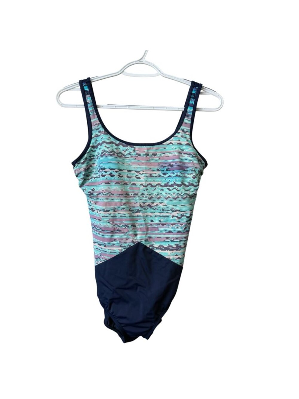 Lands End Womens One Piece Swim Suit Size 10 Tugless Blue Aqua Soft Cup